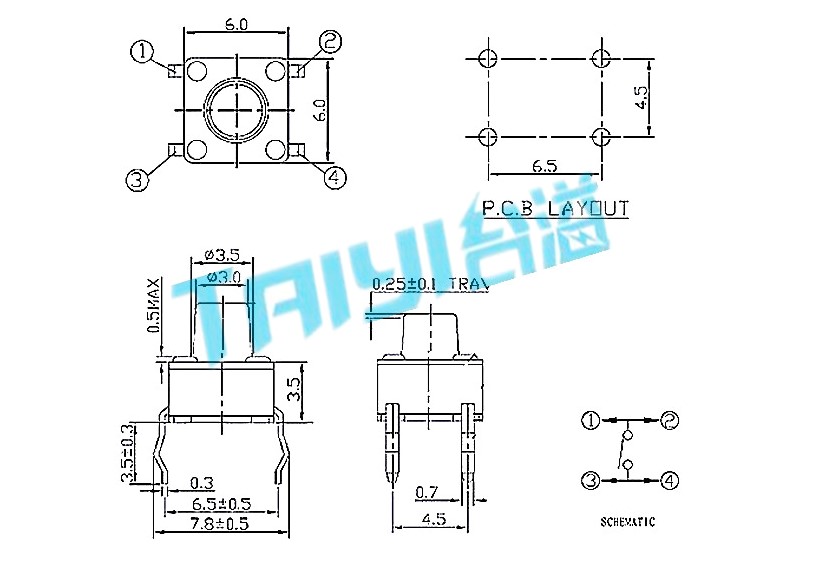 臺溢電子6*6輕觸開關(guān)常見型號