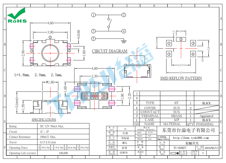 3.5*3.0輕觸開關(guān)T1-A0427