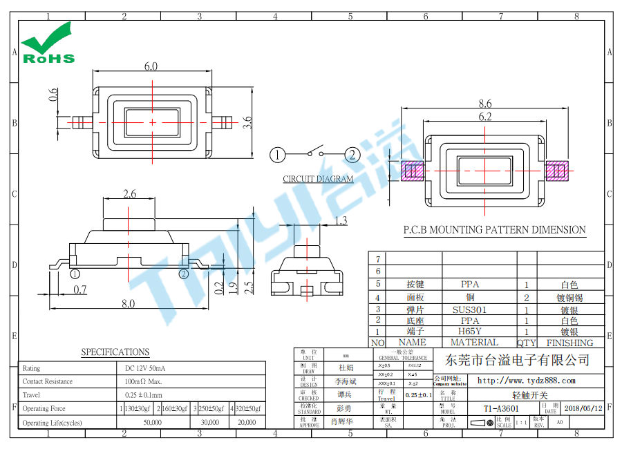 3.0*6.0 輕觸T1-A3601