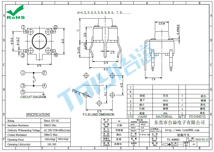 6*6 輕觸T1-A0602
