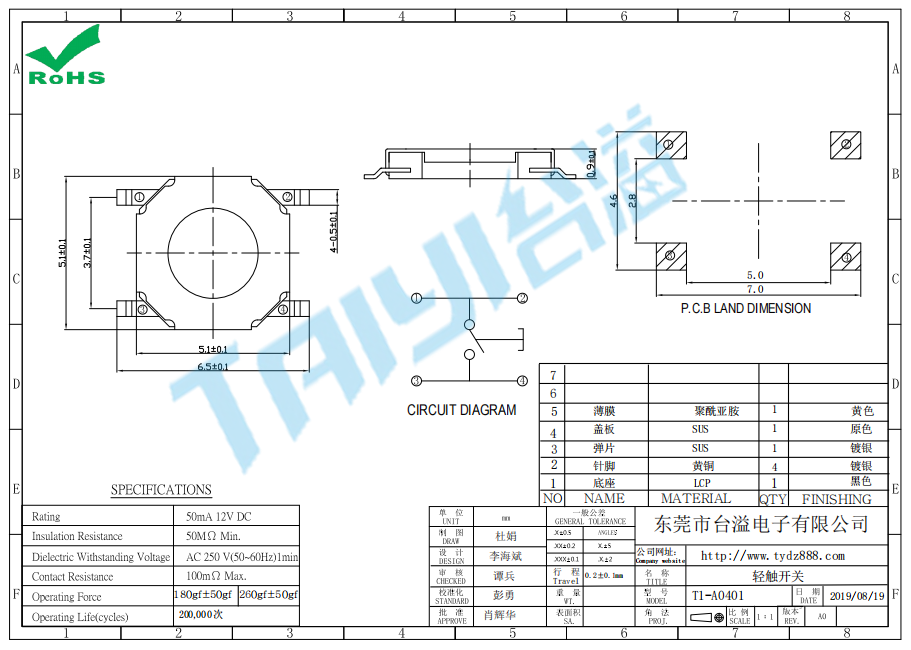 4.0*4.0輕觸開關T1-A0401