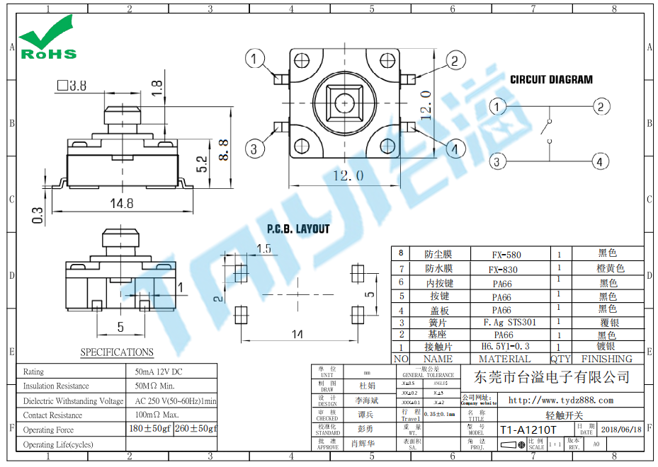 輕觸開關(guān)T1-A1210T