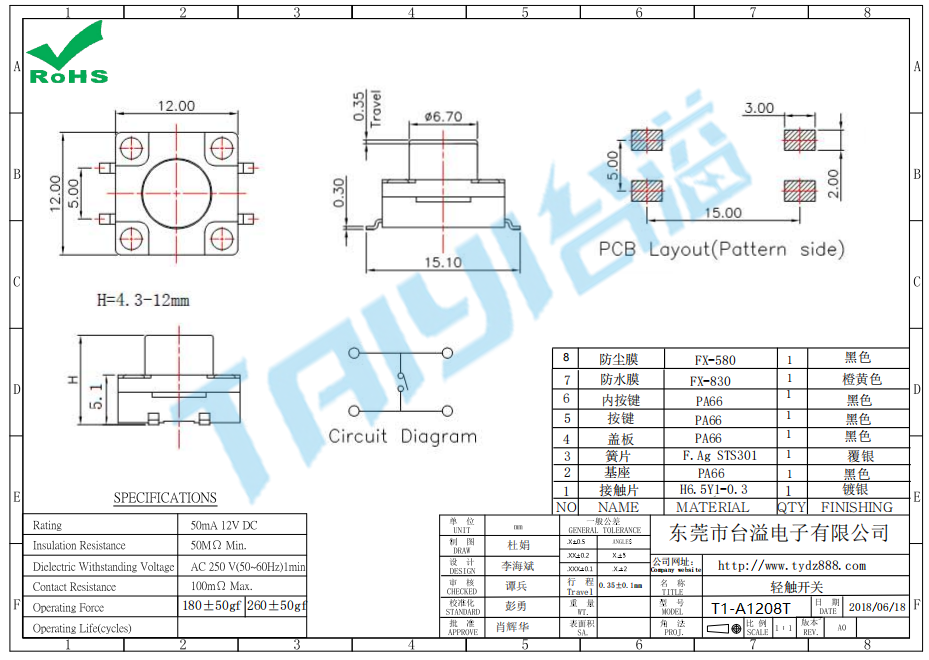 輕觸開關(guān)T1-A1208T