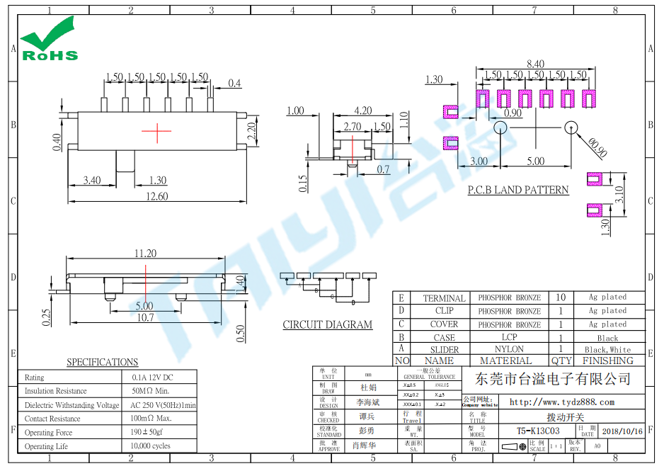 mini撥動開關(guān)T5-K13C03