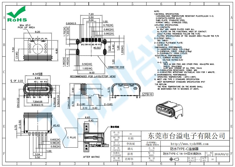 防水TYPE-C 14-1H雙長(zhǎng)殼防水